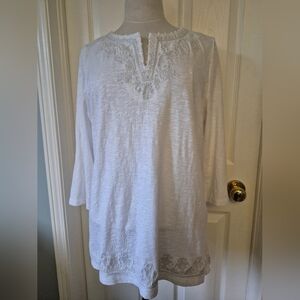 Talbots White Tunic Top with Long Sleeves